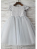 Cap Sleeves Silver Sequin Tulle Wedding Flower Girl Dress Cap Sleeves Silver Sequin Tulle Wedding Flower Girl Dress
